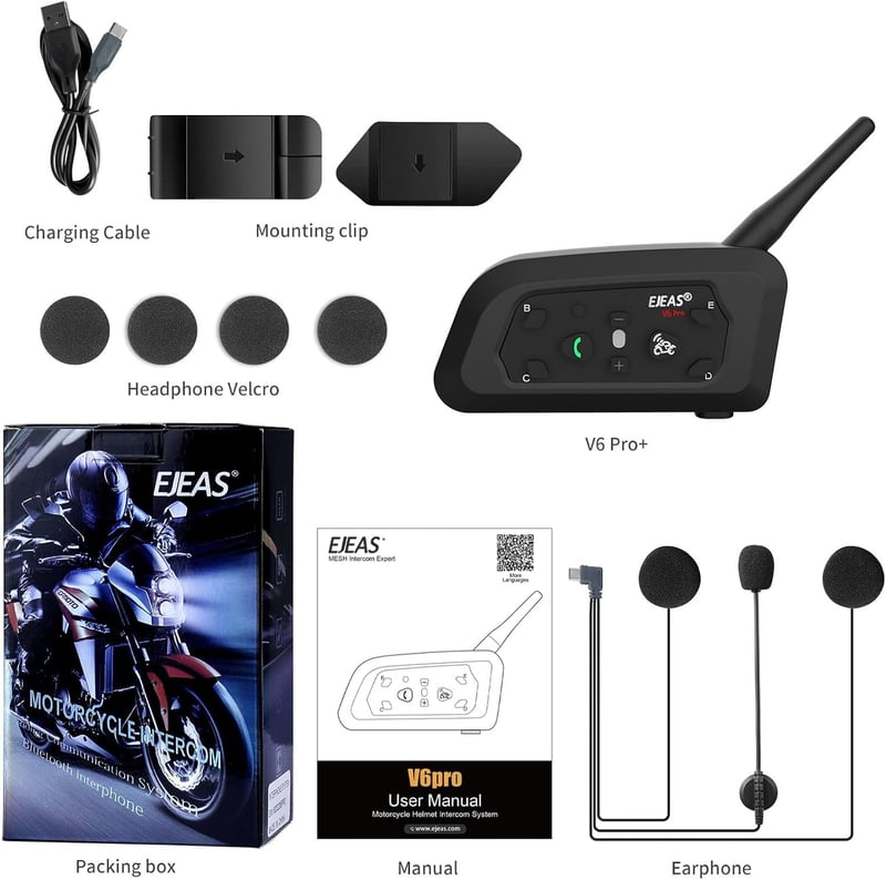 EJEAS V6 Pro+ Bluetooth motoros sisak intercom 6 fős csoportbeszélgetéshez