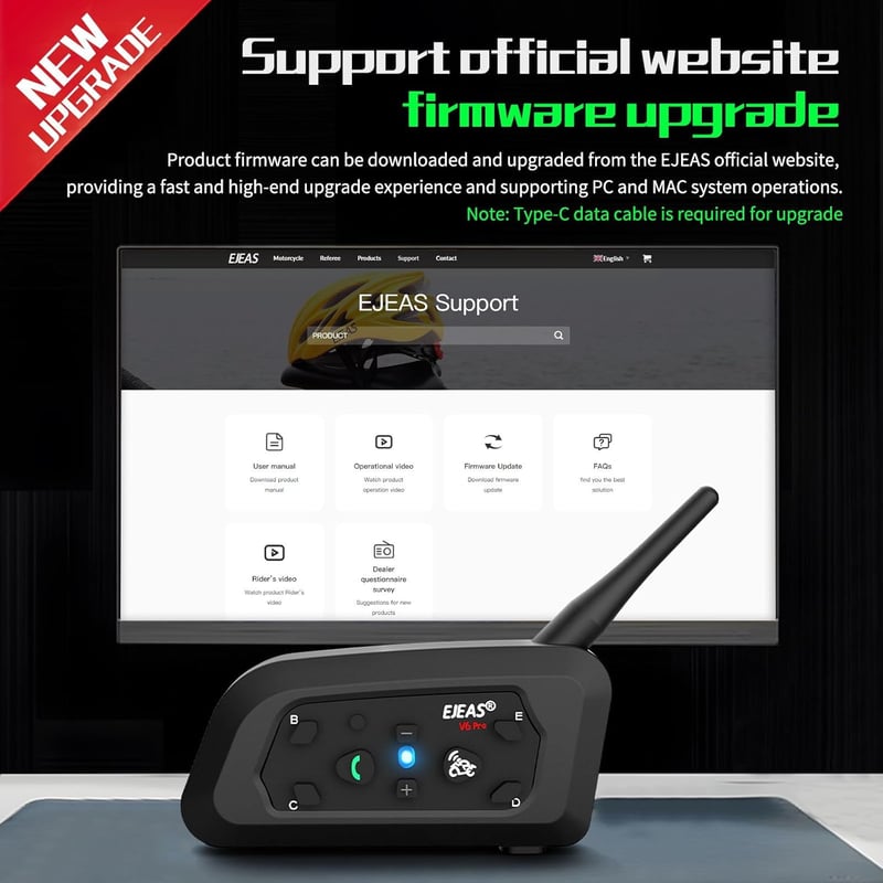 EJEAS V6 Pro+ Bluetooth motoros sisak intercom 6 fős csoportbeszélgetéshez