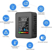 Ejoyous CO2 mérő légtisztaság monitor TVOC HCHO hőmérséklet páratartalom detektor 5