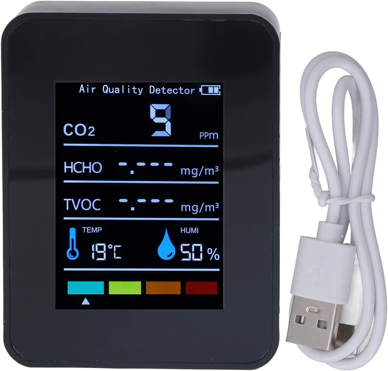 Ejoyous CO2 mérő légtisztaság monitor TVOC HCHO hőmérséklet páratartalom detektor