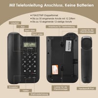 Telefon fix Ejoyous pentru vârstnici, telefon analogic de perete cu butoane mari, sonerie extra puternică, reapelare, pentru birou și acasă, negru 5