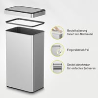 Senzorový odpadkový kôš EKO, 80 litrov, s automatickým otváraním veka, funkciou Soft-Close, antikorová úprava odolná proti odtlačkom prstov, s držiakom vreca a funkciou Stay-Open 3