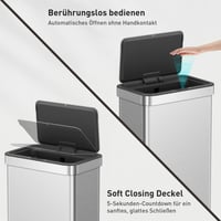 Senzorový odpadkový kôš EKO, 80 litrov, s automatickým otváraním veka, funkciou Soft-Close, antikorová úprava odolná proti odtlačkom prstov, s držiakom vreca a funkciou Stay-Open 2
