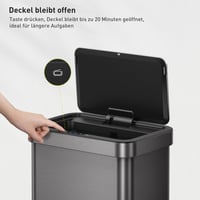 EKO 80-litrový senzorový odpadkový kôš s automatickým otváraním veka, funkciou Soft-Close, nerezová oceľ odolná voči odtlačkom prstov, s držiakom na vrece, funkciou Stay-Open, farba gunmetal 7