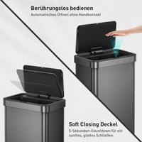 EKO 80-litrový senzorový odpadkový kôš s automatickým otváraním veka, funkciou Soft-Close, nerezová oceľ odolná voči odtlačkom prstov, s držiakom na vrece, funkciou Stay-Open, farba gunmetal 3