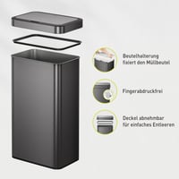EKO 80-litrový senzorový odpadkový kôš s automatickým otváraním veka, funkciou Soft-Close, nerezová oceľ odolná voči odtlačkom prstov, s držiakom na vrece, funkciou Stay-Open, farba gunmetal 4