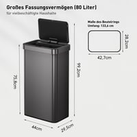 EKO 80-litrový senzorový odpadkový kôš s automatickým otváraním veka, funkciou Soft-Close, nerezová oceľ odolná voči odtlačkom prstov, s držiakom na vrece, funkciou Stay-Open, farba gunmetal 5