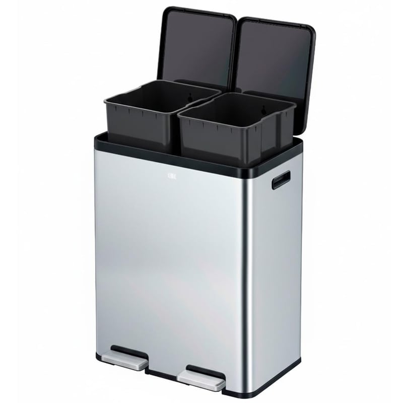 Coș de gunoi dublu EKO 30L+30L cu pedală, din oțel inoxidabil, amprentă rezistentă, cu capac elegant din rășină, pentru colectare selectivă, compact
