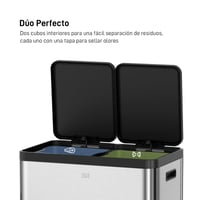 Coș de gunoi dublu EKO 30L+30L cu pedală, din oțel inoxidabil, amprentă rezistentă, cu capac elegant din rășină, pentru colectare selectivă, compact 4