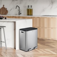Coș de gunoi dublu EKO 30L+30L cu pedală, din oțel inoxidabil, amprentă rezistentă, cu capac elegant din rășină, pentru colectare selectivă, compact 7