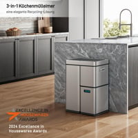 EKO Mirage Plus senzorski sustav za razvrstavanje otpada s 3 pretinca, 2x15L i 30L, 60L, automatska kuhinjska kanta za smeće od nehrđajućeg čelika s 3 unutarnje posude 2
