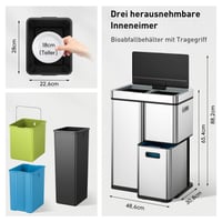 EKO Mirage Plus senzorski sustav za razvrstavanje otpada s 3 pretinca, 2x15L i 30L, 60L, automatska kuhinjska kanta za smeće od nehrđajućeg čelika s 3 unutarnje posude 3