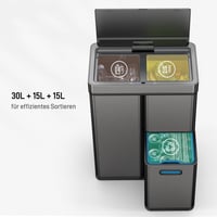 EKO Mirage Plus senzorska kanta za razvrstavanje otpada, 3 odjeljka, 2 x 15 L i 30 L, ukupno 60 L, s automatskim poklopcem i 3 unutarnje plastične kante, za kuhinju 3