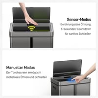 EKO Mirage Plus senzorska kanta za razvrstavanje otpada, 3 odjeljka, 2 x 15 L i 30 L, ukupno 60 L, s automatskim poklopcem i 3 unutarnje plastične kante, za kuhinju 4