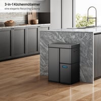 EKO Mirage Plus senzorska kanta za razvrstavanje otpada, 3 odjeljka, 2 x 15 L i 30 L, ukupno 60 L, s automatskim poklopcem i 3 unutarnje plastične kante, za kuhinju 2
