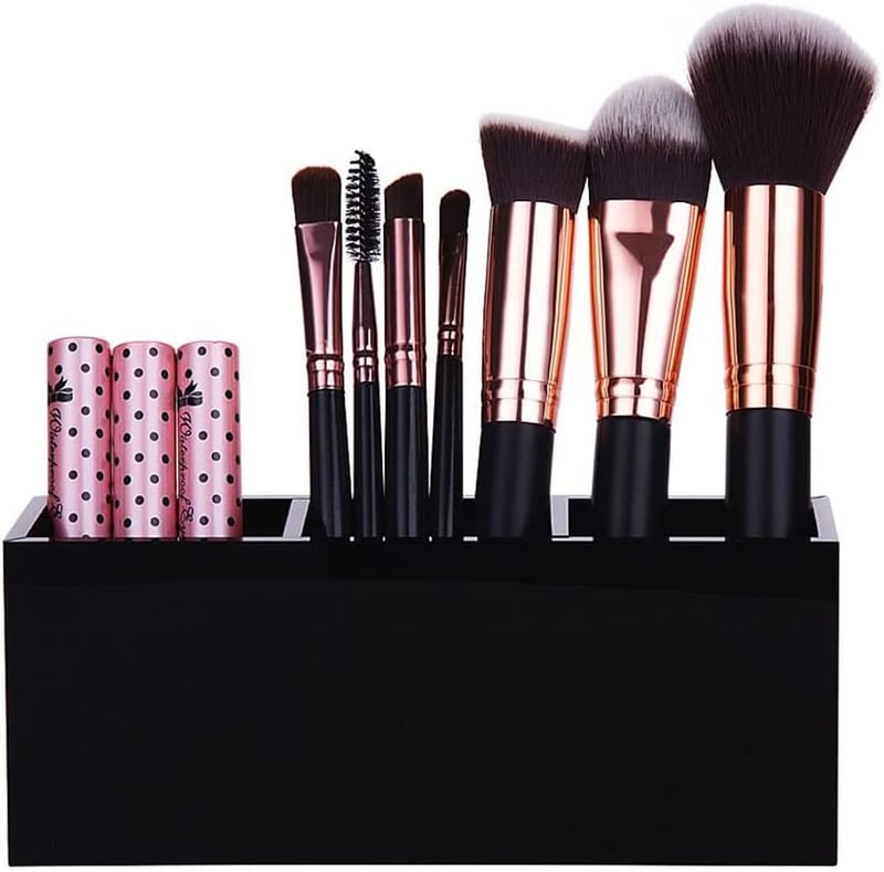 eKsdf 3 rekeszes akril ecset tartó fekete szépségápolási szervezőkosár
