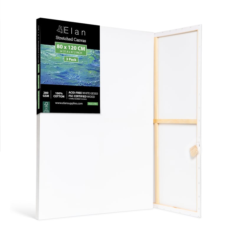 Set 3 Pânze pe Șasiu Elan 80x120 cm, 100% Bumbac, 280 g/m², Pânză de Pictură de Format Mare pentru Începători și Avansați