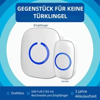 ELAORY Vezeték nélküli ajtócsengő 300m reichweite vízálló 52 dallam LED 2