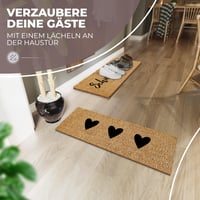ElbFuchs kokosová rohožka 75x25 cm s čiernym vzorom sŕdc – protišmyková, odolná na vnútorné aj vonkajšie použitie, úzka čistiaca rohož 3