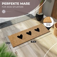 ElbFuchs kokosová rohožka 75x25 cm s čiernym vzorom sŕdc – protišmyková, odolná na vnútorné aj vonkajšie použitie, úzka čistiaca rohož 2