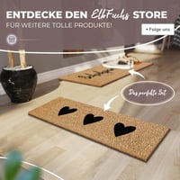 ElbFuchs kokosová rohožka 75x25 cm s čiernym vzorom sŕdc – protišmyková, odolná na vnútorné aj vonkajšie použitie, úzka čistiaca rohož 7