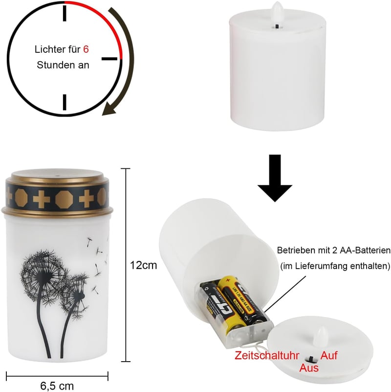 Eldnacele Fehér LED Sírmécses Időzítővel, Vízálló Emlékmécses 2db - White