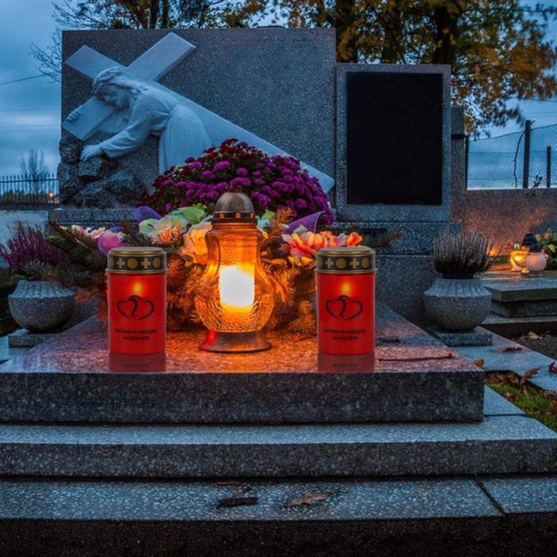 Eldnacele Piros Flakkerező LED Sírmécses Időzítővel, Vízálló Elemmel Működő Emlékmécses 2db - Red