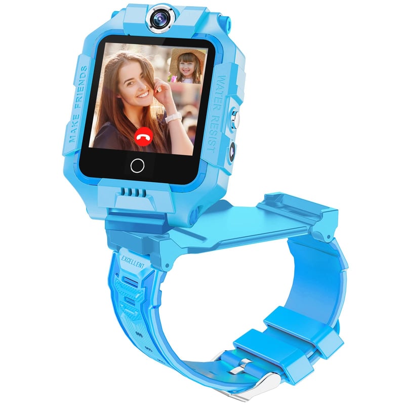 Ceas inteligent pentru copii ele ELEOPTION 4G GPS cu cameră duală 360°, WiFi, apel video, SOS, pedometru, rezistent la apă IP67, pentru fete și băieți - Albastru deschis