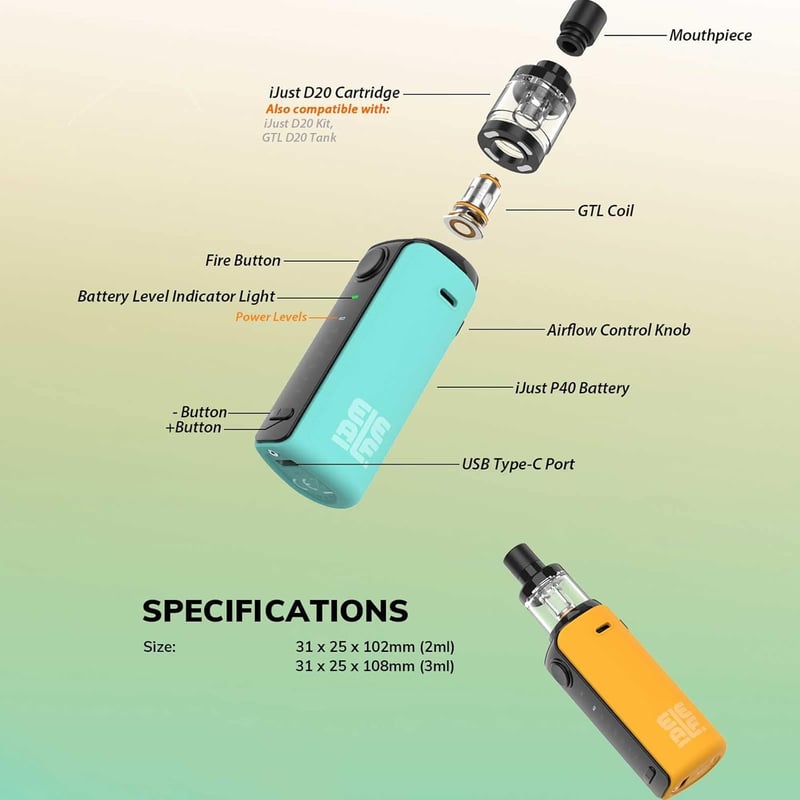 Eleaf iJust P40 Kit 40W E-cigaretta - 1500mAh Akkumulátor, 2ml Tartály, GTL Porlasztó, USB-C Töltés, Kék Színben, Nikotinmentes

AI: I've cr