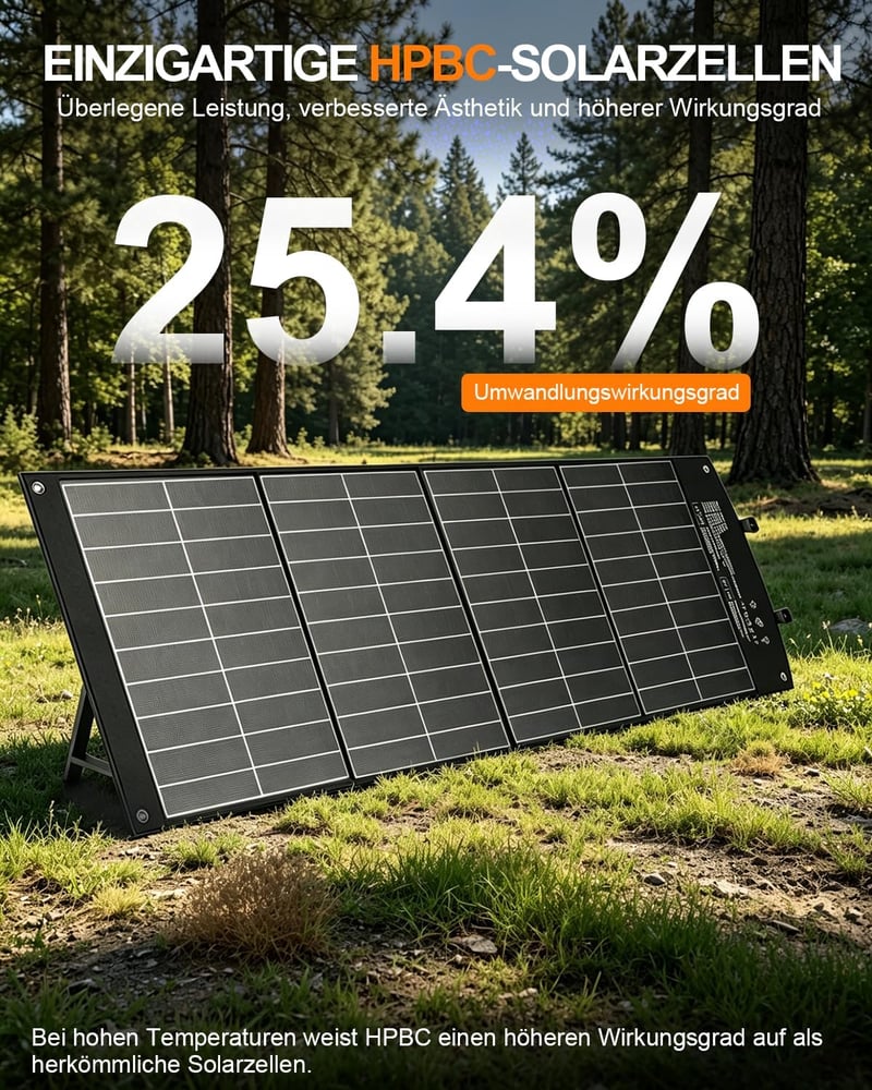 ELECAENTA 120W kihajtható ETFE HPBC hordozható napelemes töltő USB-C PD60W QC3.0 DC XT60 Anderson fekete napelem kültérhez