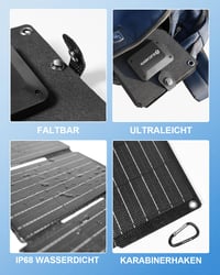Prenosná solárna nabíjačka ELECAENTA 25W ETFE, skladací solárny panel s USB-A a USB-C konektorom, vodeodolnosť IP68, na nabíjanie mobilných telefónov, tabletov, powerbánk, vhodná na kempovanie 5