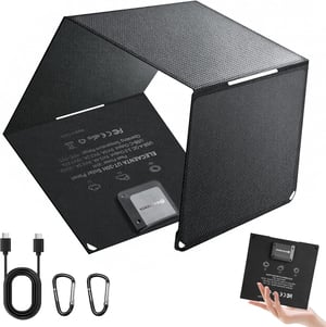 Încărcător solar pliabil ELECAENTA 30W ETFE HPBC, 2 porturi USB C PD20W QC3.0, IP68, pentru exterior, iPhone, Android, telefon, tabletă, baterie externă, cameră foto