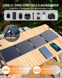 Încărcător solar pliabil ELECAENTA 30W ETFE HPBC, 2 porturi USB C PD20W QC3.0, IP68, pentru exterior, iPhone, Android, telefon, tabletă, baterie externă, cameră foto 3