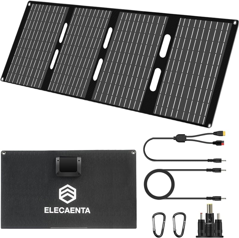 ELECAENTA 60W hordozható napelemes töltő IP68 összecsukható kültéri camping telefon tablet