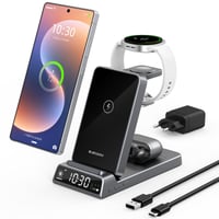 Elecdov 3 v 1 bezdrôtová nabíjacia stanica s hodinami pre Samsung Galaxy S25/S24/Z Flip/Fold/Buds 4/Watch 8/7/6, kompatibilná skladacia nabíjačka 1