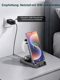 Elecdov 3 v 1 bezdrôtová nabíjacia stanica s hodinami pre Samsung Galaxy S25/S24/Z Flip/Fold/Buds 4/Watch 8/7/6, kompatibilná skladacia nabíjačka 7