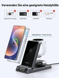 Elecdov 3 v 1 bezdrôtová nabíjacia stanica s hodinami pre Samsung Galaxy S25/S24/Z Flip/Fold/Buds 4/Watch 8/7/6, kompatibilná skladacia nabíjačka 4