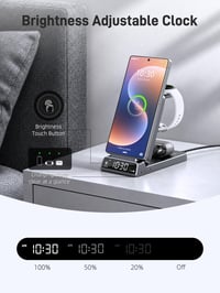 Elecdov 3 v 1 bezdrôtová nabíjacia stanica s hodinami pre Samsung Galaxy S25/S24/Z Flip/Fold/Buds 4/Watch 8/7/6, kompatibilná skladacia nabíjačka 3