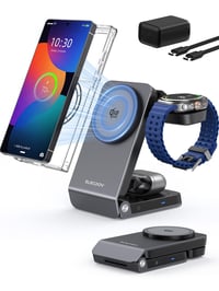 Elecdov 3 v 1 magnetická bezdrôtová nabíjacia stanica Qi2 pre Samsung Galaxy S25 Ultra, Watch 8 a Buds 3, s aktívnym chladením, skladacia 1