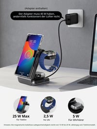 Elecdov 3 v 1 magnetická bezdrôtová nabíjacia stanica Qi2 pre Samsung Galaxy S25 Ultra, Watch 8 a Buds 3, s aktívnym chladením, skladacia 5