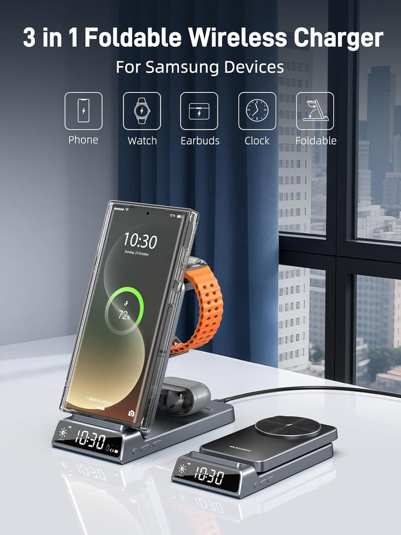 Elecdov 3in1 mágneses vezeték nélküli töltő Samsung Galaxy Z Fold/Flip 7, S25 Ultra, Watch Ultra, Buds 4 Pro