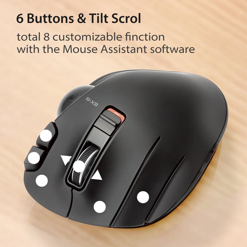 ELECOM Balkezes Vezeték Nélküli Trackball Egér 6 Gomb Fekete