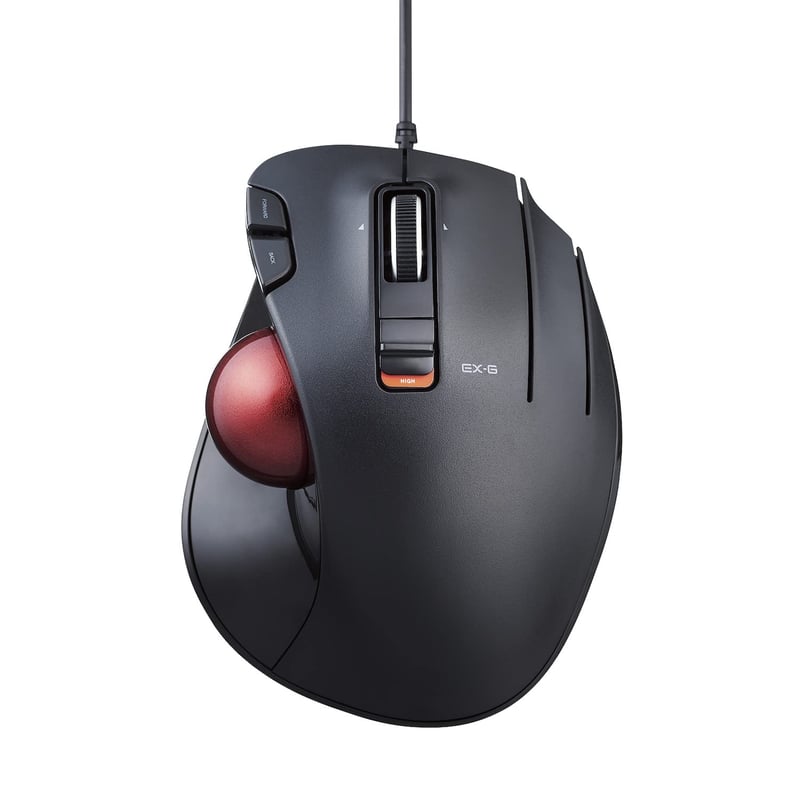 Ergonomski trackball miš ELECOM EX-G, žičani, 5 tipki, crvena kuglica