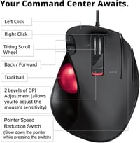 ELECOM EX-G Ergonomikus Trackball Egér Vezetékes Piros Gömbvel 5 Gomb 5
