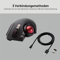 Trackball myš ELECOM EX-G Pro, ovládanie palcom, Bluetooth, 2,4 GHz bezdrôtové pripojenie a USB, pripojenie k 3 zariadeniam, PC/Mac/Windows/macOS, M-XPT1MRXBK 3