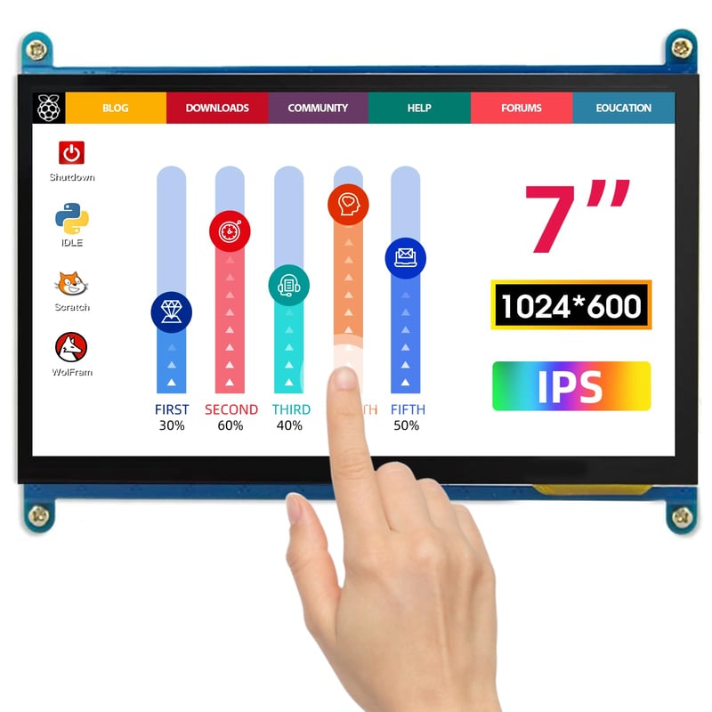 ELECROW 7" IPS HD monitor osjetljiv na dodir, kompatibilan s Raspberry Pi i Windows sustavima