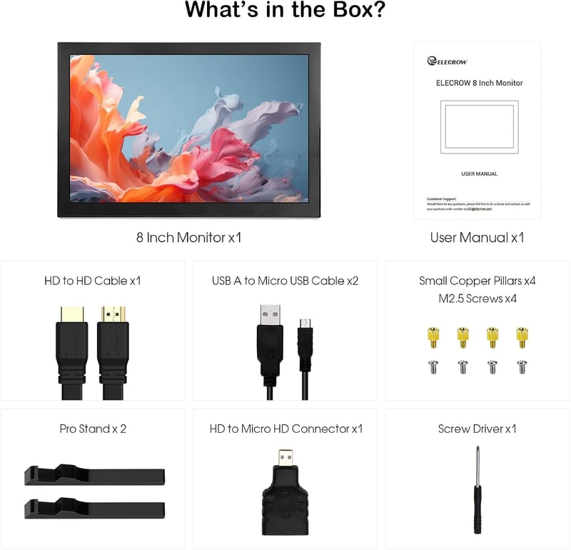 ELECROW 8 Colos Érintőképernyős Monitor 1280×800 HD Felbontással - Kompatibilis Raspberry Pi 5/4/3/2/Zero, Windows 11/10 és Jetson Nano Eszk