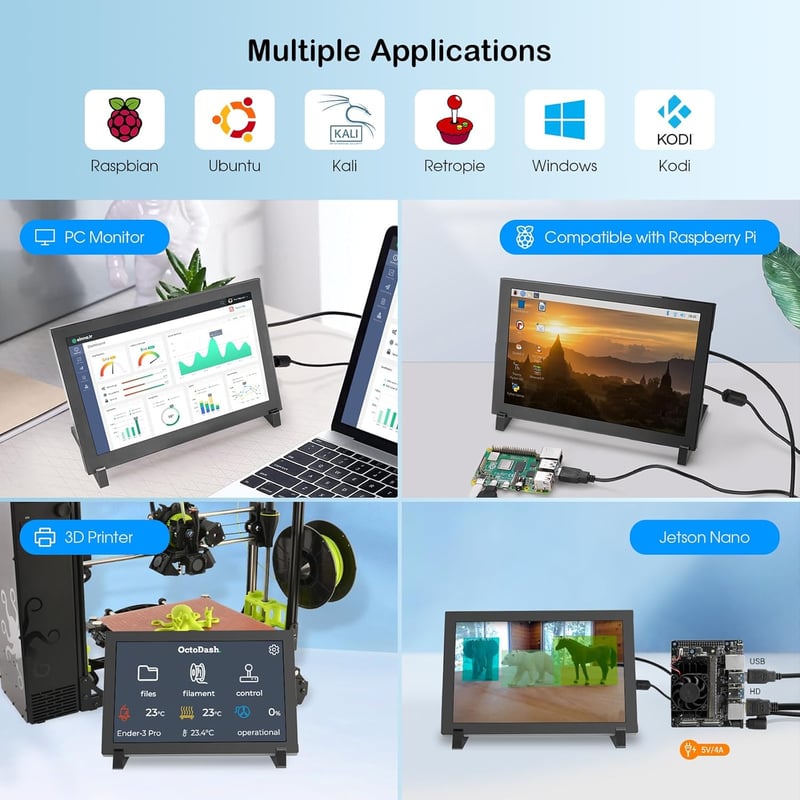 ELECROW 8 Colos Érintőképernyős Monitor 1280×800 HD Felbontással - Kompatibilis Raspberry Pi 5/4/3/2/Zero, Windows 11/10 és Jetson Nano Eszk