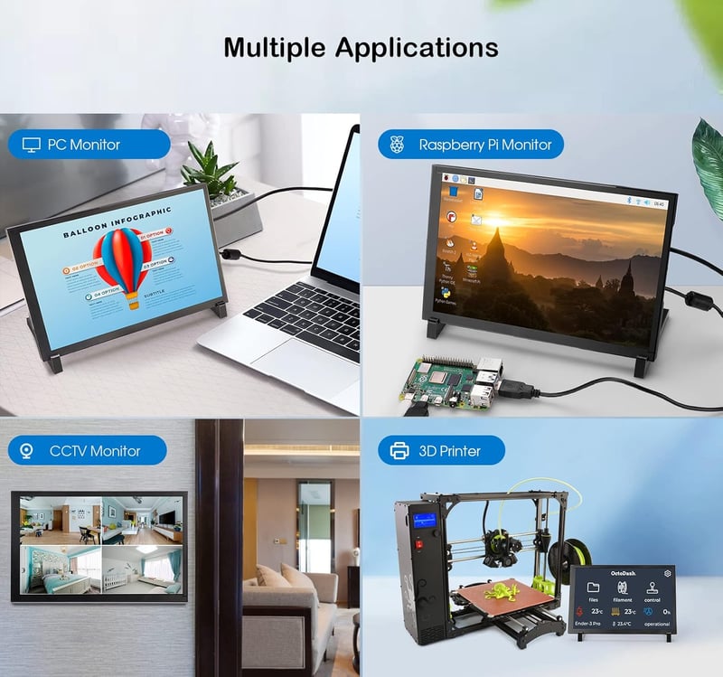 ELECROW Érintőképernyős Monitor 10.1" HD 1280×800 - Kompakt Kijelző Raspberry Pi 5/4/3/2/Zero és Windows 11/10 Rendszerekhez