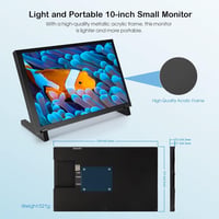 ELECROW Érintőképernyős Monitor 10.1" HD 1280×800 - Kompakt Kijelző Raspberry Pi 5/4/3/2/Zero és Windows 11/10 Rendszerekhez 6